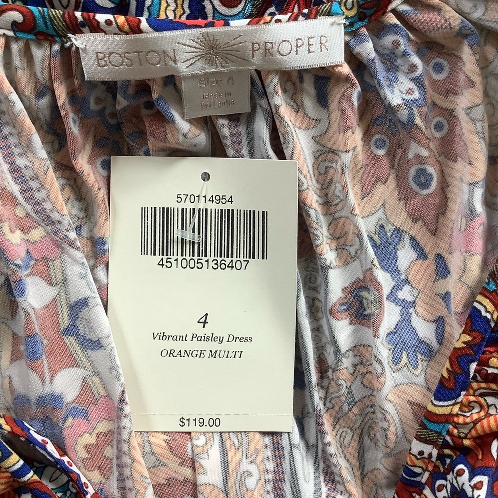 NWT Boston Proper Vibrant Paisley Dress Size 4 Long Bell Sleeves Bohemian - Picture 9 of 9